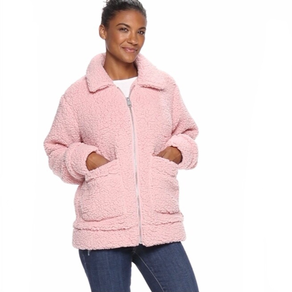 Levi's Women’s Oversized Sherpa Bomber Jacket Pink Small - Picture 2 of 9